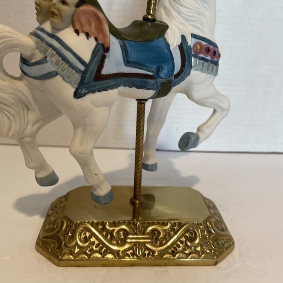Vintage Impulse Giftware Carousel Horse Porcelain On Brass Stand White 9.5" - Picture 2 of 12